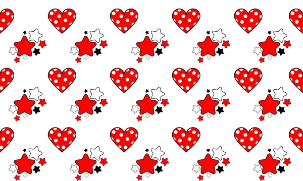 Red Hearts Stars White Background Bright Children Print Seamless Vector — Stock Vector