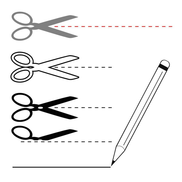 Ножницы, карандаш, линия. Элементы для дизайна, рекламы, упаковки. Вектор
.
