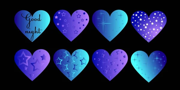 Uppsättning Hjärtan Ljusa Neonfärger Blå Cyan Violetta Element För Design — Stock vektor