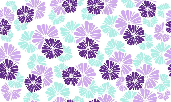 Floral Print Delicate Colors Purple Lilac Turquoise Summer Pattern White — Stock Vector