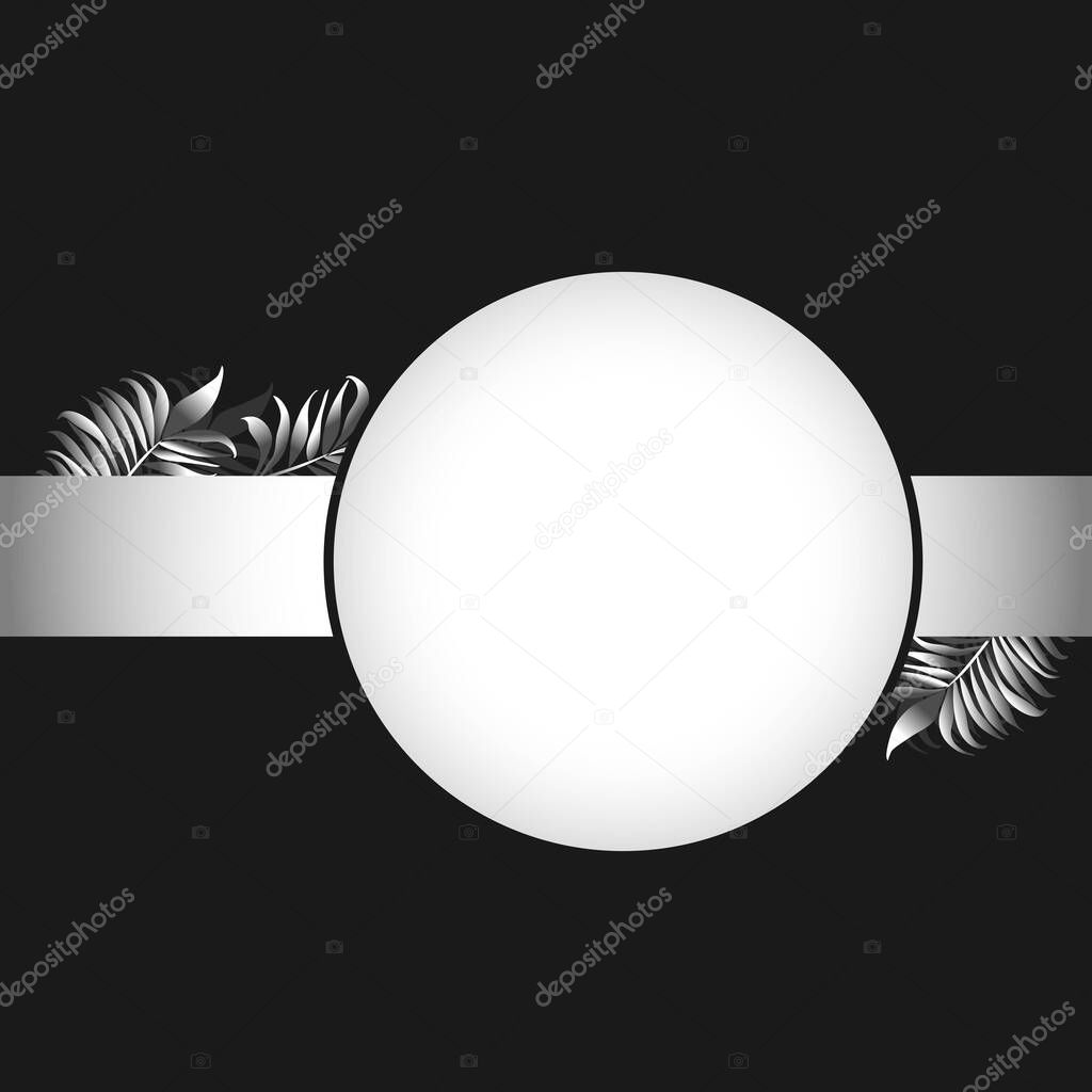    Luxury background with tropical leaves. Elegant black and gray tones. Vector for advertising, banner.