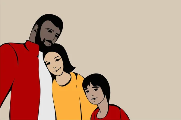 Familia Mamá Papá Hijo Diferentes Nacionalidades Tiernos Sentimientos Una Relación — Archivo Imágenes Vectoriales