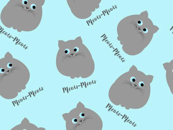Vicces Szürke Rajzfilm Macskák Szó Miau Kék Háttér Zökkenőmentes Vektorminta — Stock Vector