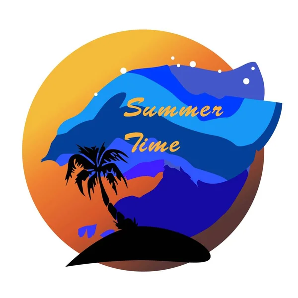 Onda Azul Palmeira Sol Impressão Verão Logotipo Estilo Marinho Ilustração — Vetor de Stock