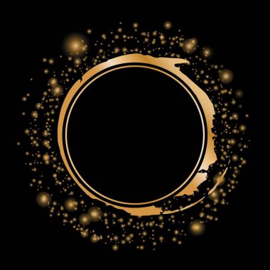   Siyah arkaplanda yuvarlak altın çerçeve, bayram afişi. Bokeh. Lüks şablon.