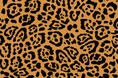 Leopar deseni. Moda olmayan vektör baskısı. Hayvanların dokusunu. Turuncu arka planda Jaguar lekeleri. Giysi ya da kumaş üzerine boyanmış çita derisi taklidi, modern tekstil.
