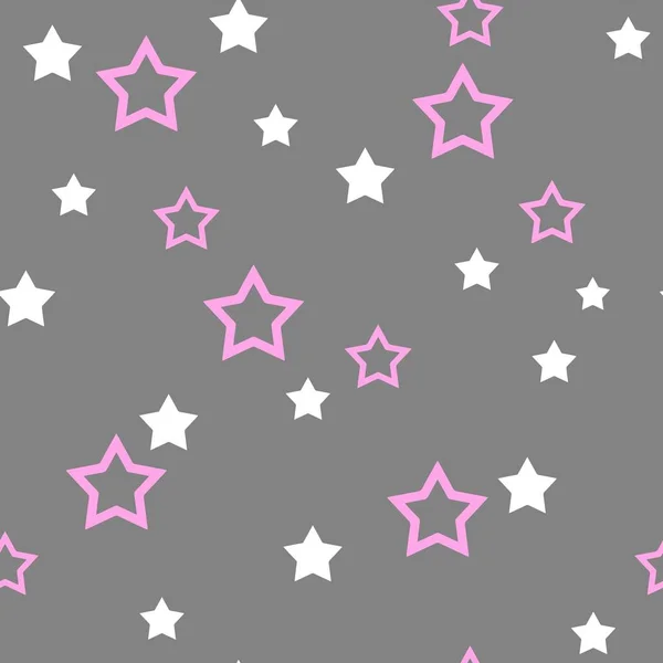 Weiße Und Rosa Sterne Auf Grauem Hintergrund Zarte Farben Ausufernde — Stockvektor