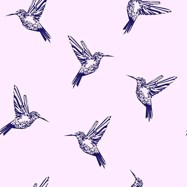 Petits Oiseaux Bleus Sur Fond Rose Colibri Illustration Contour — Image vectorielle