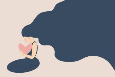 Genç bir kadın. Ellerinde kalbi olan güzel bir kız. Aşk. Sevgililer Günü.