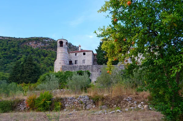 Monastery Podmaine Podostrog Background Mountains Budva Montenegro — Stock Photo, Image