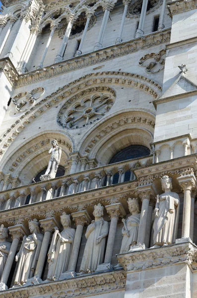 Detale Architektoniczne Elewacji Słynnej Katedry Notre Dame Paris Zbudowany Latach — Zdjęcie stockowe