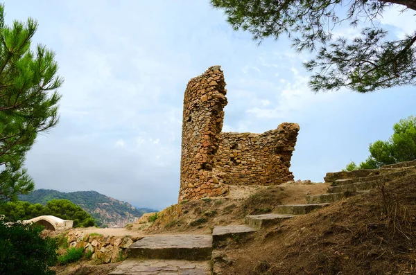 Reruntuhan Benteng Abad Pertengahan Vila Vella Tossa Mar Costa Brava — Stok Foto