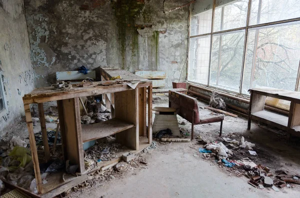 Recepción Hall Del Hospital 126 Ciudad Fantasma Abandonada Pripyat Zona —  Fotos de Stock