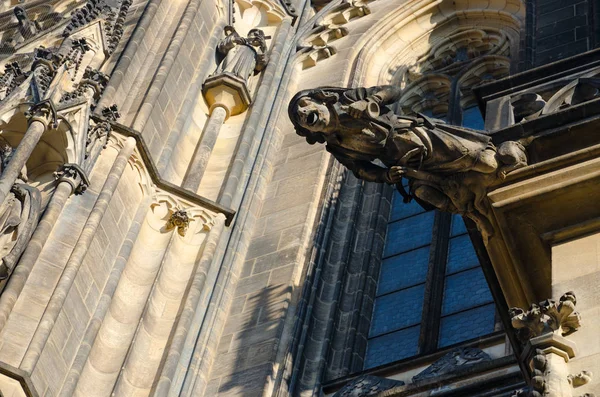 Gárgola Edificio Famosa Catedral San Vito Castillo Praga Praga República — Foto de Stock