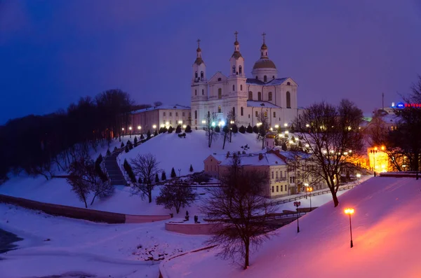 Holy Dormition Cathedral Uspenskaya Mountain Western Dvina River Evening Winter — Stock Photo, Image