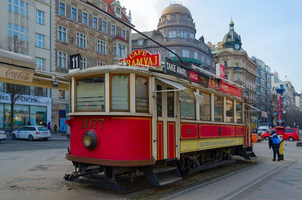 Praga Republika Czeska Stycznia 2019 Cafe Tramwaj Placu Wacława Niezidentyfikowanych — Zdjęcie stockowe