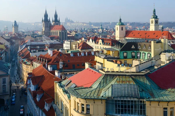 Beautiful top view (from Powder Tower) on historical center of Prague (Stare Mesto), Czech Republic