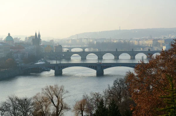 Köprü Vltava Nehri Nin Güzel Sabah Görünümünden Gözlem Güverte Ganavsky — Stok fotoğraf