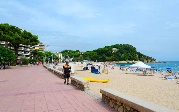 Lloret Mar Spanien September 2018 Unbekannte Entspannen Sich Strand Des — Stockfoto