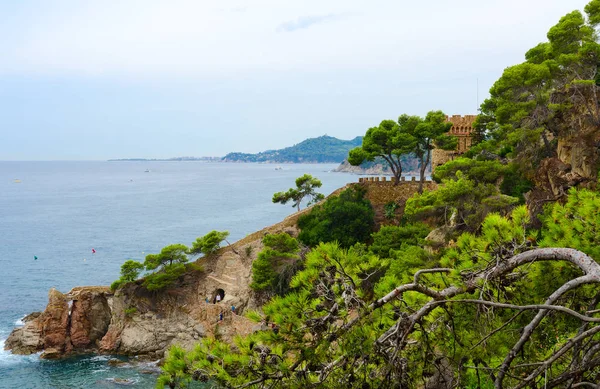 Schöne Aussicht Auf Felsige Küste Und Burg Strand Lloret Mar — Stockfoto