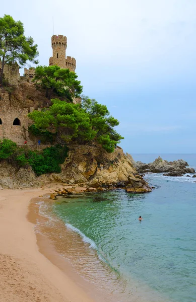 Burg Auf Klippe Strand Lloret Mar Costa Brava Katalonien Spanien — Stockfoto