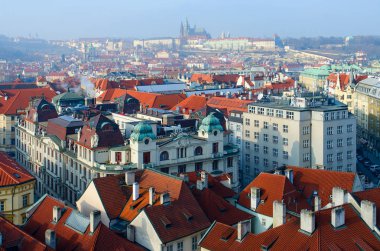 Güzel üstten görünüm, Prag tarihi merkezi New Town Hall, Çek Cumhuriyeti
