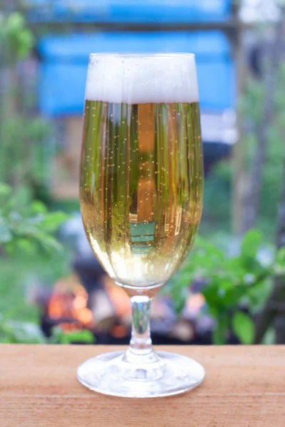 Glas Mit Kaltem Bier Einem Warmen Abend Der Natur Bier — Stockfoto