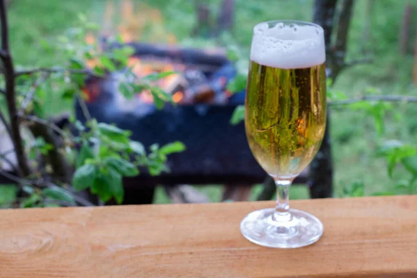 Glas Mit Kaltem Bier Einem Warmen Abend Der Natur Bier — Stockfoto