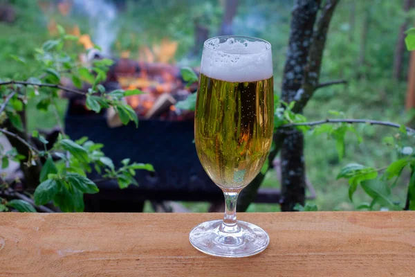 Glas Mit Kaltem Bier Einem Warmen Abend Der Natur Bier — Stockfoto