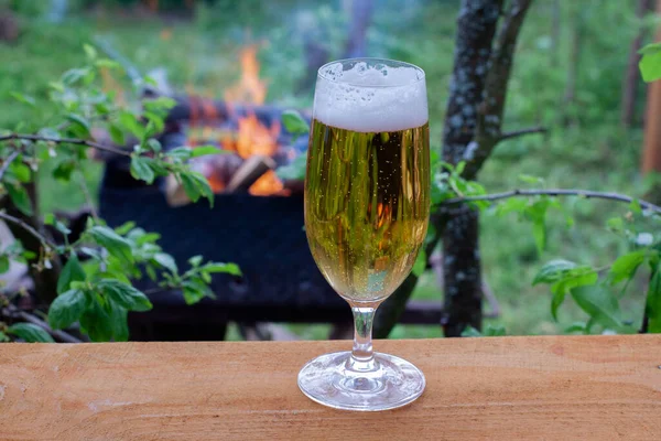 Glas Mit Kaltem Bier Einem Warmen Abend Der Natur Bier — Stockfoto