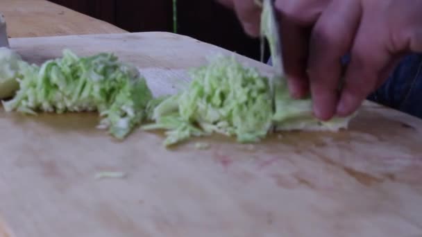 Verse Kool Snijden Met Een Mes Voedselbereiding Groenten — Stockvideo