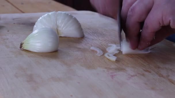 Trancher Les Oignons Avec Couteau Préparation Des Aliments — Video