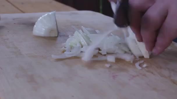 Нарізати Цибулю Ножем Приготування Їжі — стокове відео