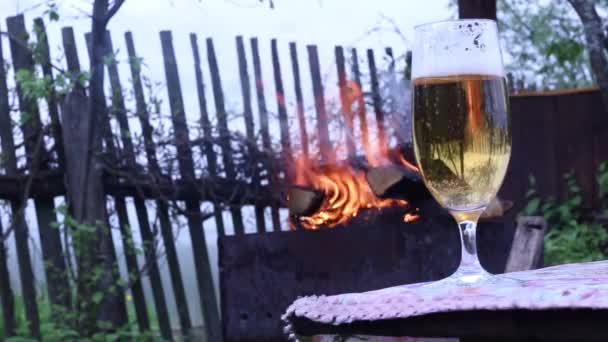 Pour Light Beer Glass Glass Background Fire Nature — Stock Video