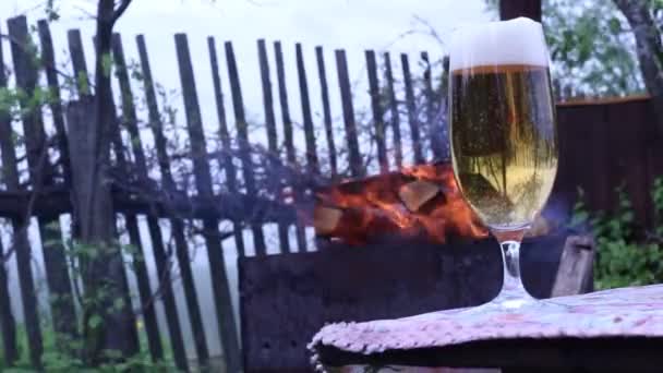 Pour Light Beer Glass Glass Background Fire Nature — Stock Video