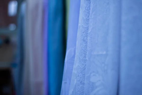 Drapery Colorful Fabrics Store Shelves Hobby — Stock Photo, Image