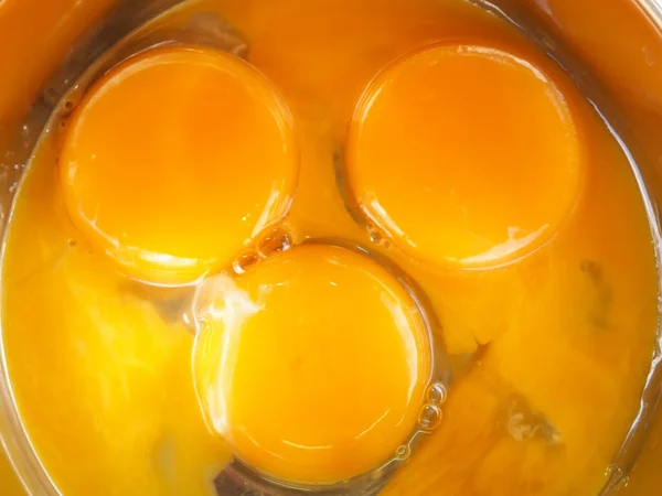 Drie Eidooiers Een Kom Koken Ontbijt Een Glimlach Gemaakt Van — Stockfoto