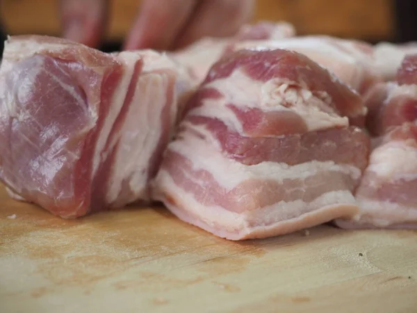 Pancetta Maiale Affettata Una Tavola Legno — Foto Stock