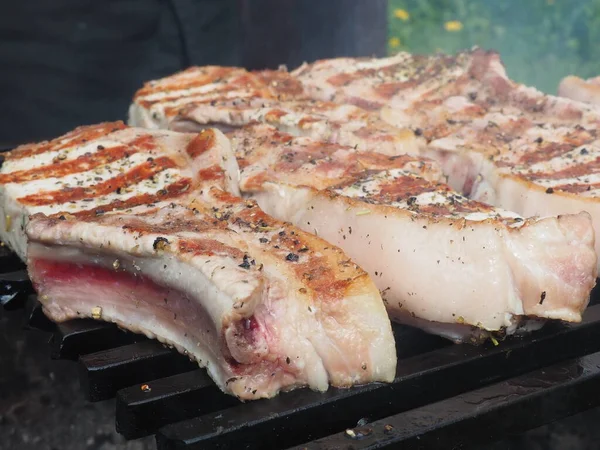 Filetes Cerdo Hueso Parrilla Deliciosos Filetes Lomo Cerdo Hueso —  Fotos de Stock