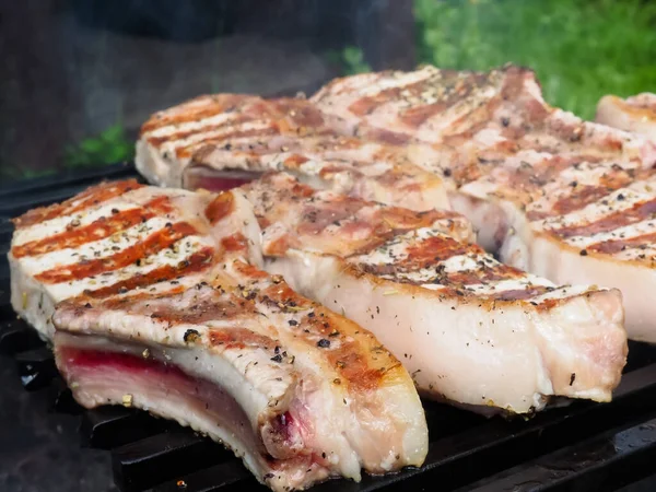 Filetes Cerdo Hueso Parrilla Deliciosos Filetes Lomo Cerdo Hueso —  Fotos de Stock