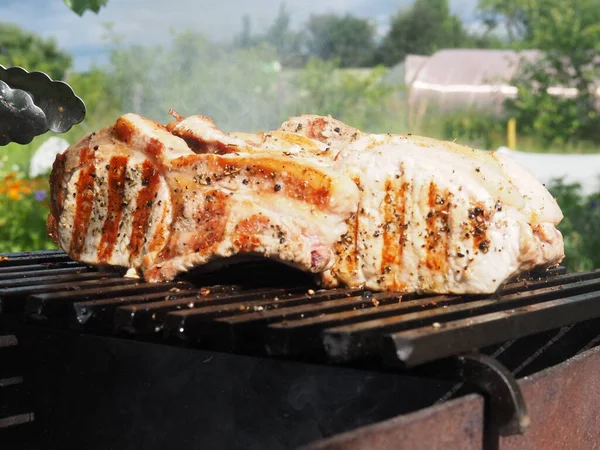 Filetes Cerdo Parrilla Asar Tiras Trozo Carne —  Fotos de Stock