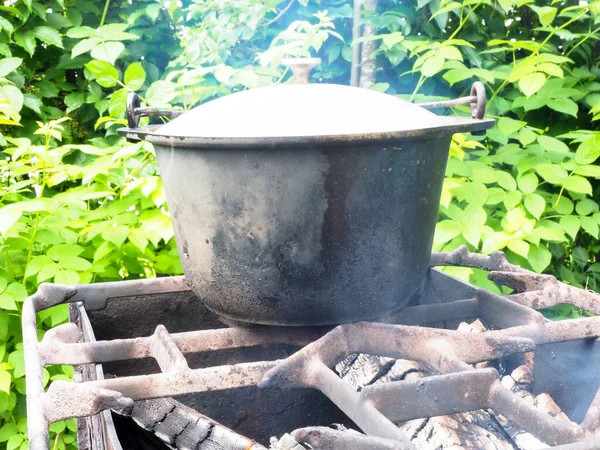 Pot Fire Cooking Fire Cauldron — Stock Photo, Image