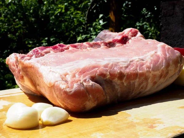 Pedaço Lombo Porco Osso Carne Osso Carne Porco — Fotografia de Stock