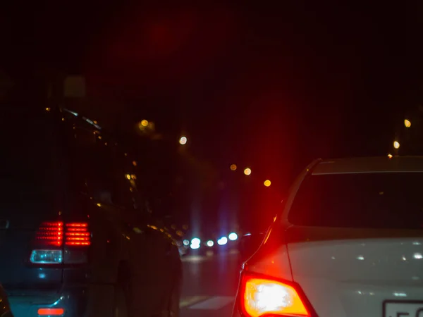 Luzes Freio Brilhantes Carros Carros Estrada Noite Situação Condução — Fotografia de Stock