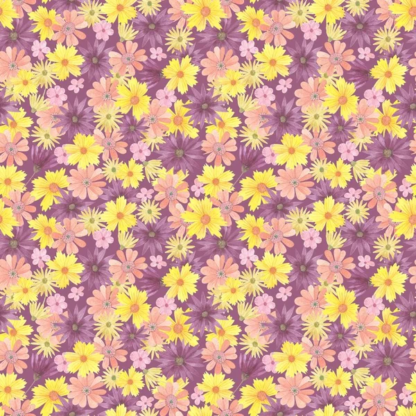 Seamless Floral Pattern Wild Flowers Herbs Watercolor Style Perfect Background — Stock Photo, Image