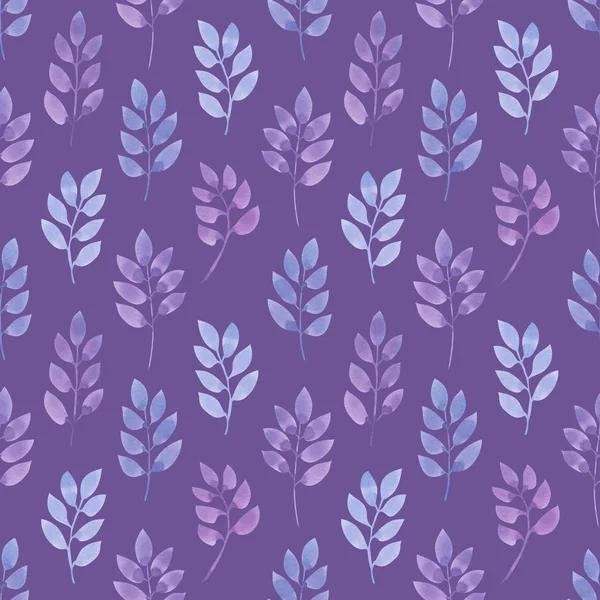 Seamless pattern of blue leaves and flowers in watercolor style. Excellent background for fabric or paper.