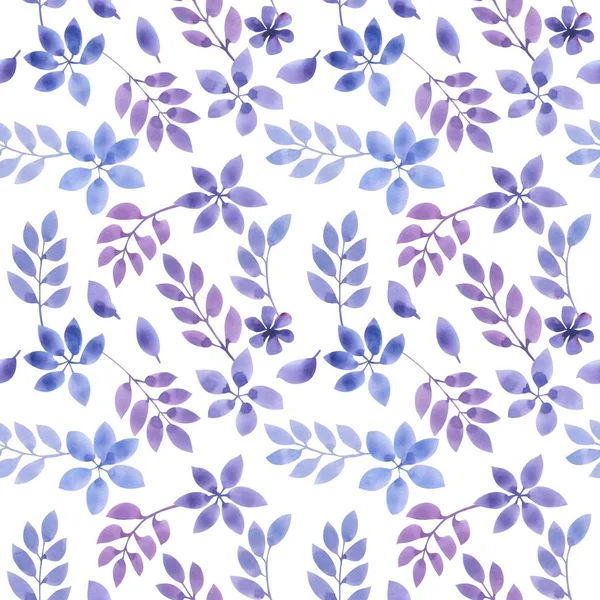 Seamless Pattern Blue Leaves Flowers Watercolor Style Excellent Background Fabric — Stock Photo, Image