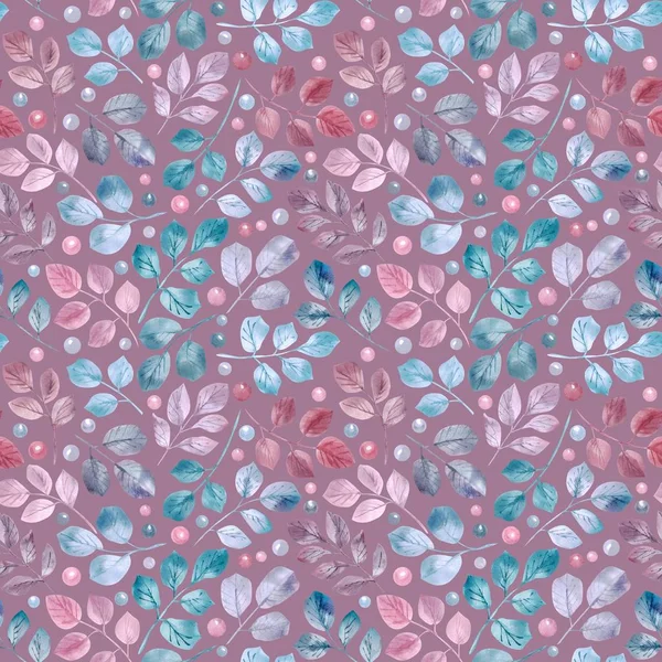 원활한 수채화 파란색과 분홍색 열매와 Vlavender 배경에 그려진된 이미지 백그라운드는 — 스톡 사진