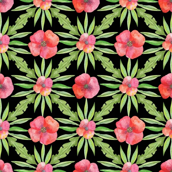Virágmintás Akvarell Stílusú Szép Varrat Nélküli Mintát Pipacs Búzavirág Vadon — Stock Fotó