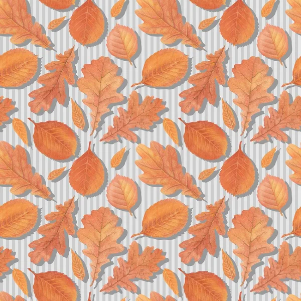 Hand Drawn Autumn Foliage Watercolor Pencils Seamless Pattern Autumn Leaves — Stock Photo, Image